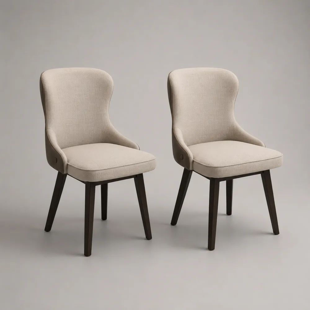 2er-Set gepolsterte Esszimmerstühle mit Polyesterbezug und Massivholzbeinen, Beige/Dunkelbraun, 50 × 58 × 88 cm