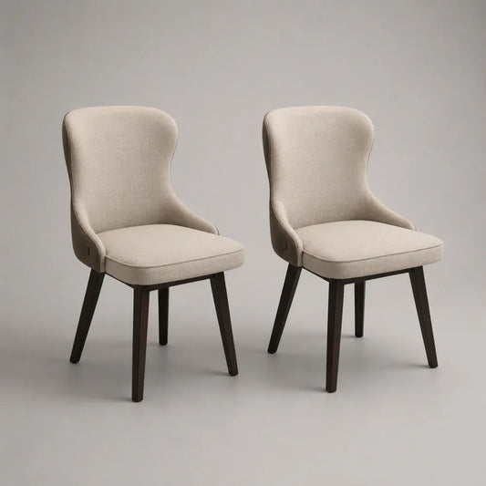 2er-Set gepolsterte Esszimmerstühle mit Polyesterbezug und Massivholzbeinen, Beige/Dunkelbraun, 50 × 58 × 88 cm
