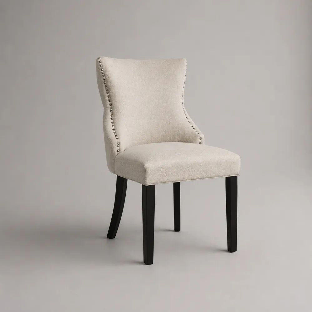 Esszimmerstuhl mit hoher Rückenlehne, Polsterstuhl aus Stoff und Massivholz, Creme/Schwarz, 55 × 63 × 96 cm