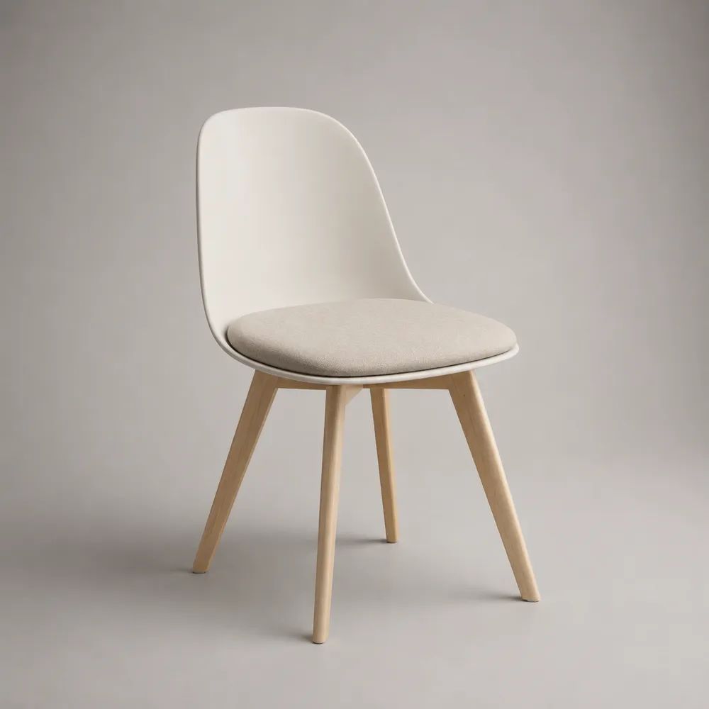 Esszimmerstuhl mit Polyester-Sitzkissen, PP-Sitzschale und Buchenmassivholzbeinen, Cremeweiß/Beige/Natur, 48 × 53 × 82 cm