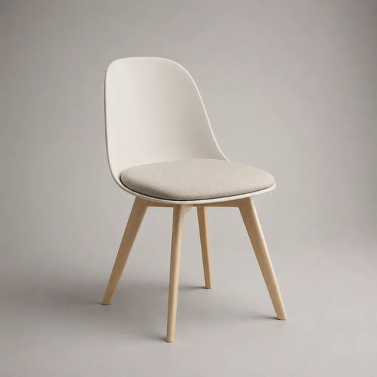 Esszimmerstuhl mit Polyester-Sitzkissen, PP-Sitzschale und Buchenmassivholzbeinen, Cremeweiß/Beige/Natur, 48 × 53 × 82 cm