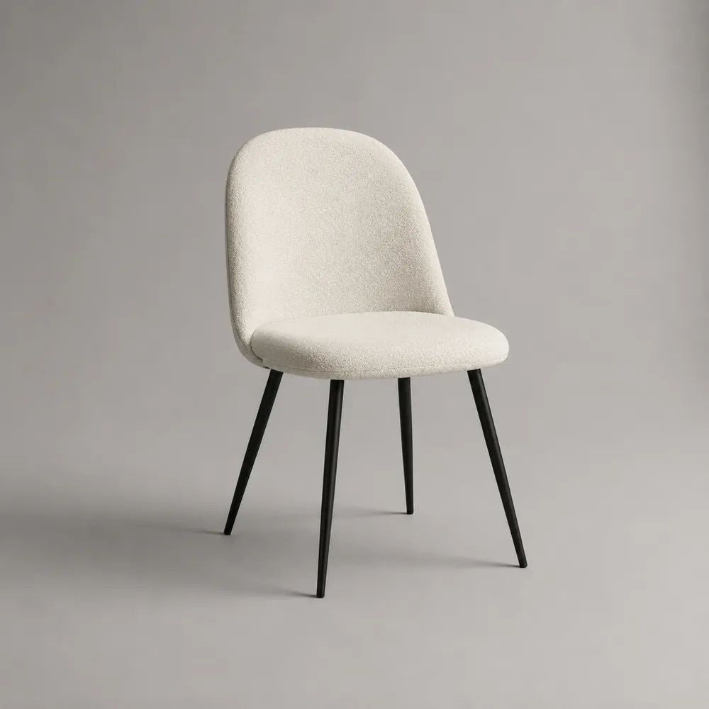 Esszimmerstuhl mit Polyester-Bouclébezug und Stahlbeinen, Cremeweiß/Schwarz, 50 × 55 × 84 cm