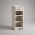 Schmaler Buffetschrank aus MDF und Spanplatte mit Schublade und 3 offenen Fächern, Weiß/Gold, 40 × 35 × 100 cm