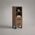 Highboard mit 2 Schubladen und 2 offenen Fächern aus melaminbeschichteter Spanplatte, Walnussbraun/Schwarz, 40 × 35 × 120 cm