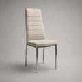 Esszimmerstuhl in Beige/Silber, gepolsterter Hochlehner aus Stoff und verchromtem Stahl, 43 × 56 × 98 cm