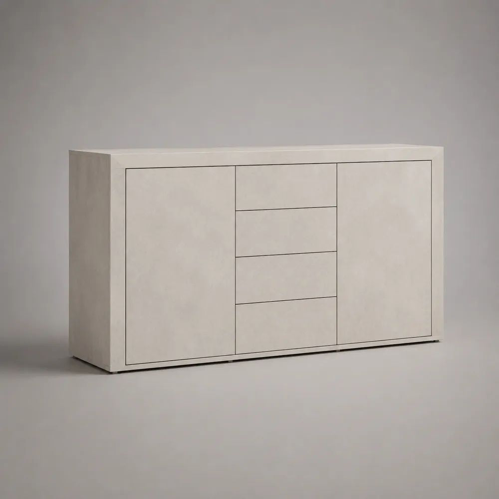 Sideboard aus MDF und Spanplatte mit 2 Türen und 4 Schubladen, Cremeweiß, 160 × 40 × 90 cm