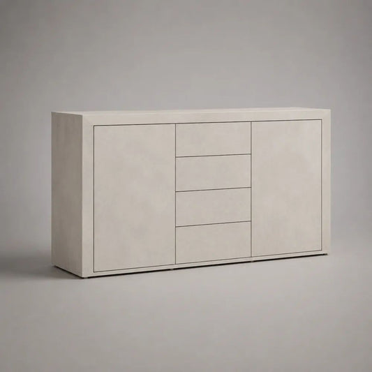 Sideboard aus MDF und Spanplatte mit 2 Türen und 4 Schubladen, Cremeweiß, 160 × 40 × 90 cm