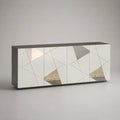 Rechteckiges Sideboard mit 4 Türen aus MDF und Spiegelglas, Anthrazit/Silber/Grau/Messingfarben, 200 × 40 × 80 cm
