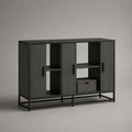 Sideboard mit 3 Türen und 4 offenen Fächern aus melaminbeschichteter Spanplatte und pulverbeschichtetem Stahl, Anthrazit/Schwarz, 150 × 40 × 100 cm