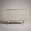 Sideboard aus MDF mit 2 Schubladen und 2 Türen, Cremeweiß/Natur/Goldfarben, 110 × 40 × 85 cm