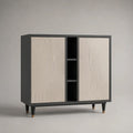Sideboard mit 2 Türen und 3 offenen Fächern, MDF und Metall, Anthrazit/Beige, 120 × 40 × 100 cm