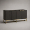Rechteckiges Sideboard mit 4 Türen aus MDF und Stahl, Schwarz/Messingfarben, 160 × 40 × 80 cm