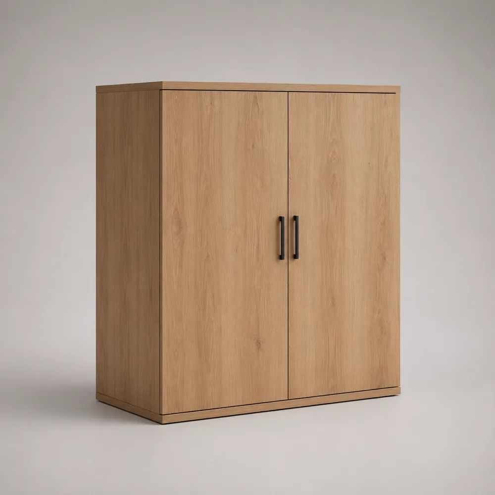 Buffetschrank mit 2 Türen aus Spanplatte, Eichefarben/Schwarz, 100 × 40 × 130 cm