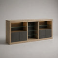 Sideboard mit LED-Beleuchtung aus MDF und Spanplatte, 5 Glasböden, Eichefarben/Anthrazit, 200 × 42 × 90 cm